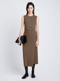 Front image of model wearing T-Shirt Wrap Dress in coffee