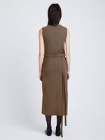 Back image of model wearing T-Shirt Wrap Dress in coffee