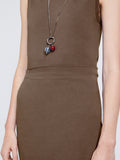 Detail image of model wearing T-Shirt Wrap Dress in coffee