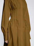 Detail image of model wearing Poplin Shirt Dress in FATIGUE