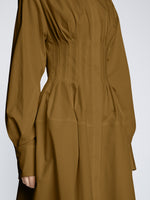 Detail image of model wearing Poplin Shirt Dress in FATIGUE