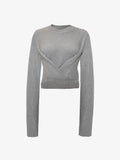 Still life image of Ribbed Cotton Wrap Sweater in GREY MELANGE with straps tied around waist