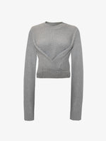 Still life image of Ribbed Cotton Wrap Sweater in GREY MELANGE with straps tied around waist