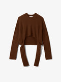 Still life image of Ribbed Cotton Wrap Sweater in ESPRESSO with straps hanging by sides