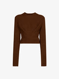 Still life image of Ribbed Cotton Wrap Sweater in ESPRESSO with straps tied around waist