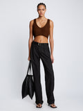 Front full length image of model wearing Ribbed Cotton Cropped Sweater in ESPRESSO