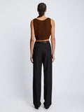 Back full length image of model wearing Ribbed Cotton Cropped Sweater in ESPRESSO