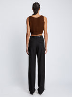 Back full length image of model wearing Ribbed Cotton Cropped Sweater in ESPRESSO