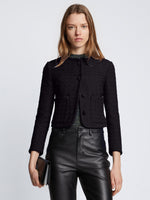 Front cropped image of model wearing Tweed Cropped Jacket in BLACK