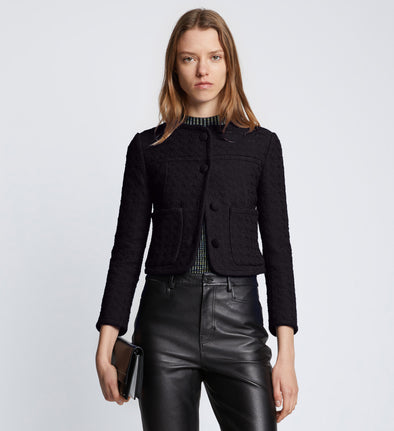 Front cropped image of model wearing Tweed Cropped Jacket in BLACK