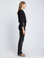 Side full length image of model wearing Tweed Cropped Jacket in BLACK