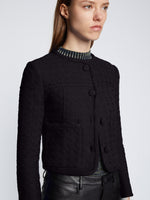 Detail image of model wearing Tweed Cropped Jacket in BLACK