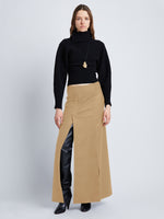 Front image of model in Wool Felt Skirt in khaki