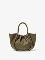 Front image of Small Ruched Crossbody Tote in OLIVE