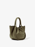 Side image of Small Ruched Crossbody Tote in OLIVE