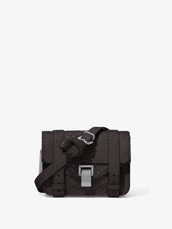 Front image of Carved Python PS1 Mini Crossbody Bag in BLACK