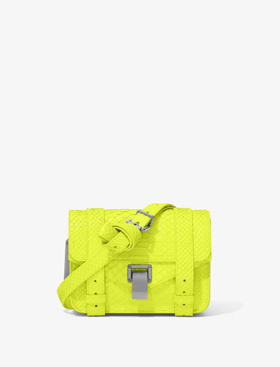 Front image of Carved Python PS1 Mini Crossbody Bag in SULPHUR