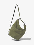 Front image of Suede Spring Bucket Bag in BAMBOO with strap extended