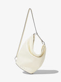 Front image of Leather Spring Bucket Bag in IVORY with strap extended