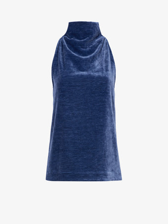 Flat image of Mila Cowl Top In Chenille Suiting in steel blue