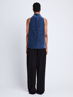 Back image of Mila Cowl Top In Chenille Suiting in steel blue