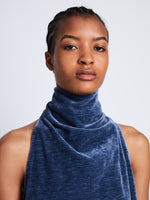 Detail image of Mila Cowl Top In Chenille Suiting in steel blue