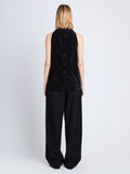 Back image of model in Mila Cowl Top In Chenille Suiting in black