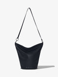 Front image of Spring Bag In Leather in black with strap extended