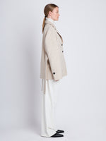 Side full length image of model wearing Amalia Blazer in OAT