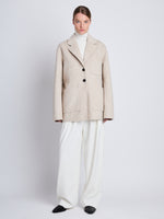 Front full length image of model wearing Amalia Blazer in OAT buttoned