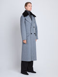 Side full length image of model wearing Emma Coat in ASH/BLACK