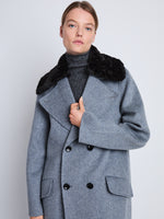 Detail image of model wearing Emma Coat in ASH/BLACK