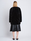 Back full length image of model wearing Penelope Coat in BLACK