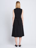 Back full length image of model wearing Ivy Wrap Dress in BLACK