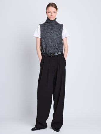 Front full length image of model wearing Eleanor Pant in BLACK