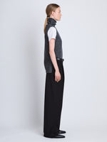 Side full length image of model wearing Eleanor Pant in BLACK