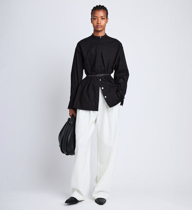 Front full length image of model wearing Eleanor Pant in BONE