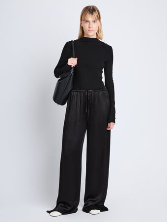 Front full length image of model wearing Hazel Pant in BLACK