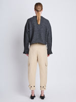 Back full length image of model wearing Tara Sweater in GREY MELANGE