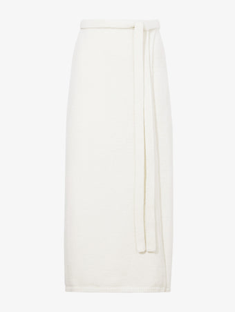 Flat image of Zadie Knit Wrap Skirt in Wool Blend in off white
