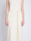 Detail image of model wearing Zadie Knit Wrap Skirt in Wool Blend in off white