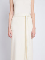 Detail image of model wearing Zadie Knit Wrap Skirt in Wool Blend in off white