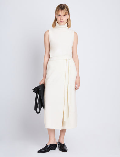 Front image of model wearing Zadie Knit Wrap Skirt in Wool Blend in off white