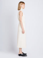 Side image of model wearing Zadie Knit Wrap Skirt in Wool Blend in off white