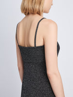 Detail image of model wearing Lorenia Dress in BLACK/SILVER