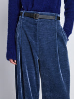 Detail image of model wearing Aria Pant in STEEL BLUE
