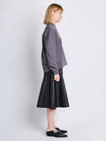 Side full length image of model wearing Olivia Sweatshirt in GRAPHITE