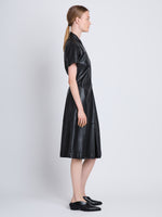 Side full length image of model wearing Esther Dress in BLACK