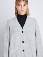 Detail image of model wearing Alana Cardigan in LIGHT GREY MELANGE