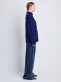 Side full length image of model wearing Alana Cardigan in COBALT MELANGE